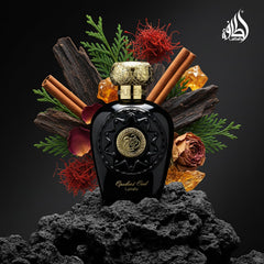 Lattafa Opulent Oud spray action; quick release of rich aroma