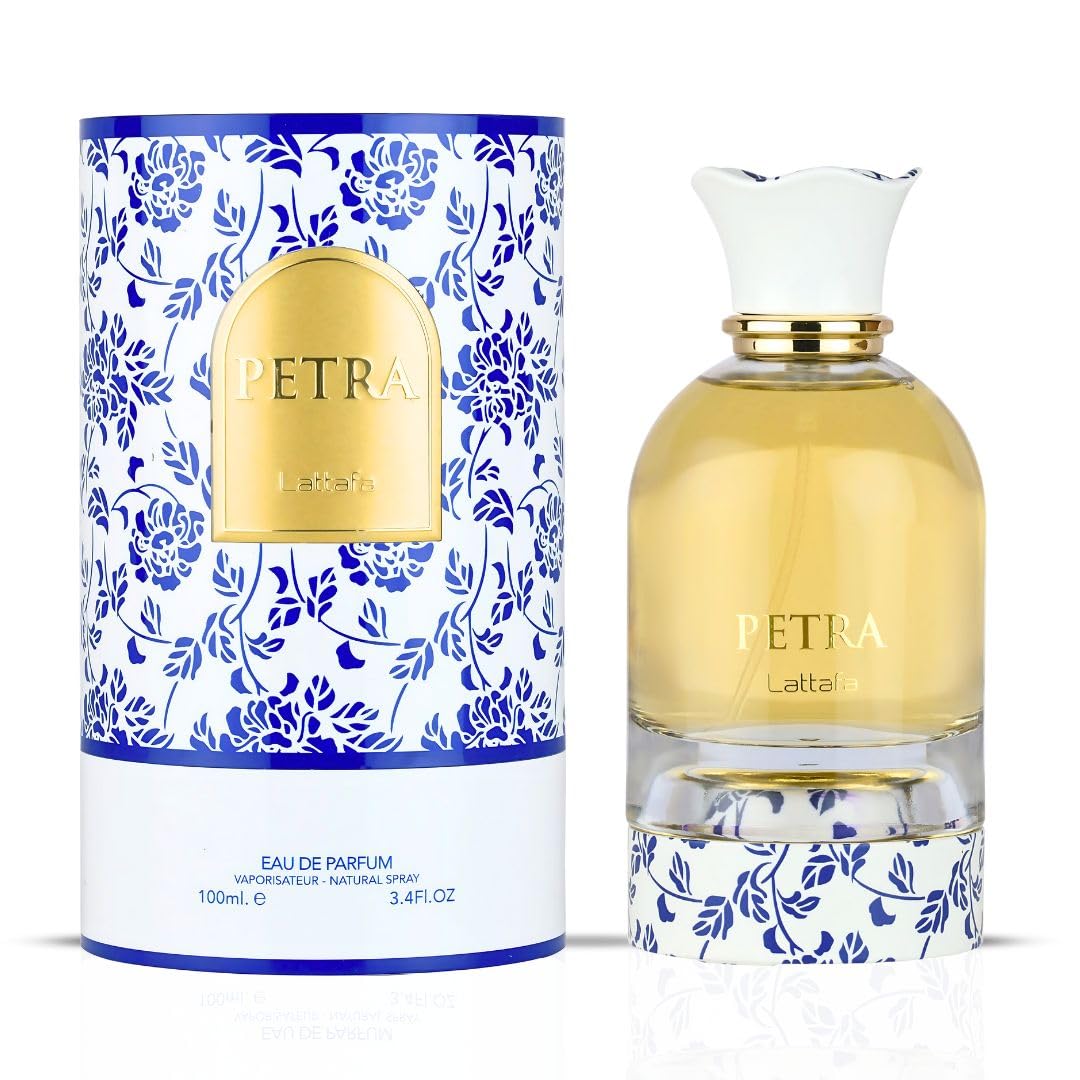 Lattafa Petra EDP bottle full view shows luxury design for a collector-worthy fragrance.