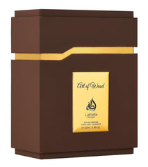 Lattafa Pride Art of Wood packaging display, great for gifting occasions