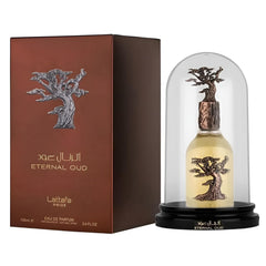 Lattafa Pride Eternal Oud bottle close-up highlighting warm amber and oud notes.