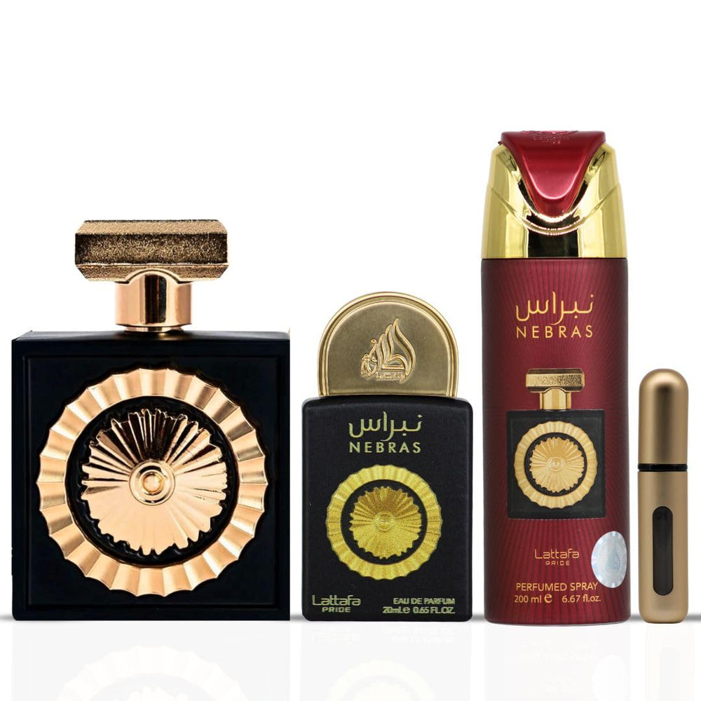 Lattafa Pride Nebras deodorant spray for all-day layering.