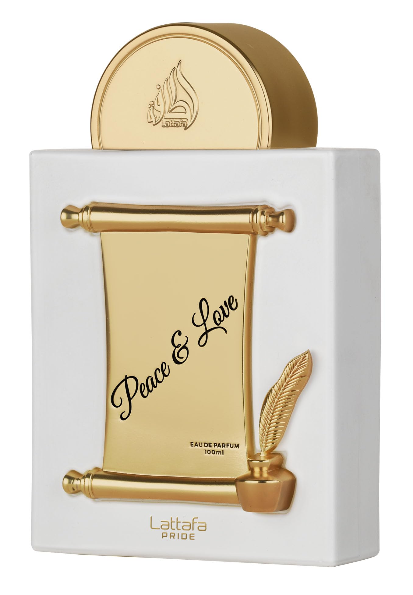 Lattafa Pride Peace & Love bottle shows premium glass, ideal for gifting