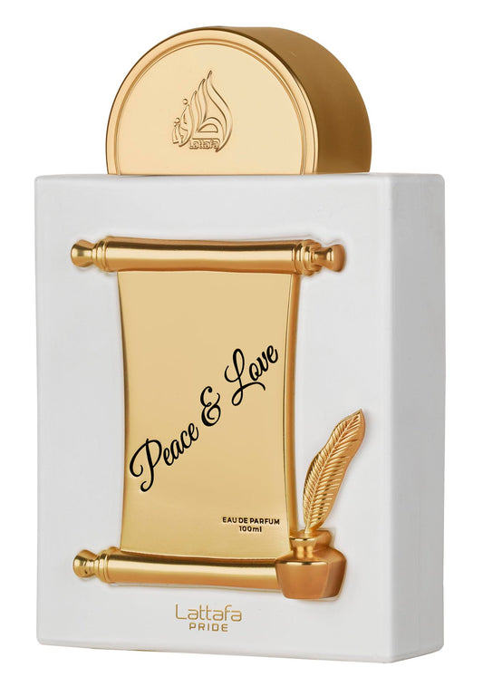 Lattafa Pride Peace & Love bottle shows premium glass, ideal for gifting