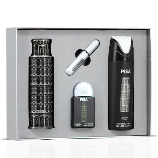 Lattafa Pride Pisa perfumed spray showing broad scent reach for all-day wear.