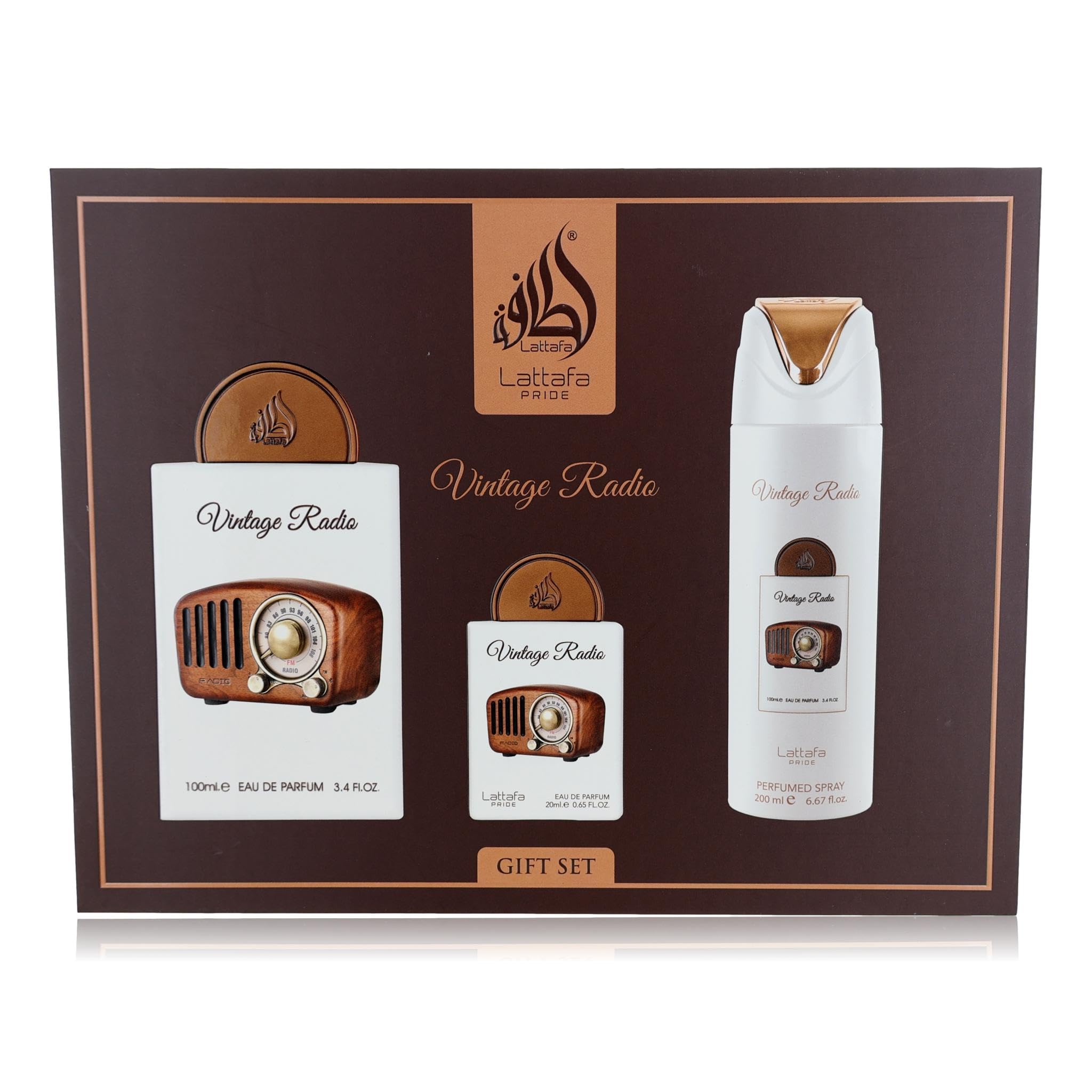 Lattafa Pride Vintage Radio 3.4oz EDP bottle for daily wear with lasting scent.