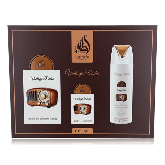 Lattafa Pride Vintage Radio 3.4oz EDP bottle for daily wear with lasting scent.