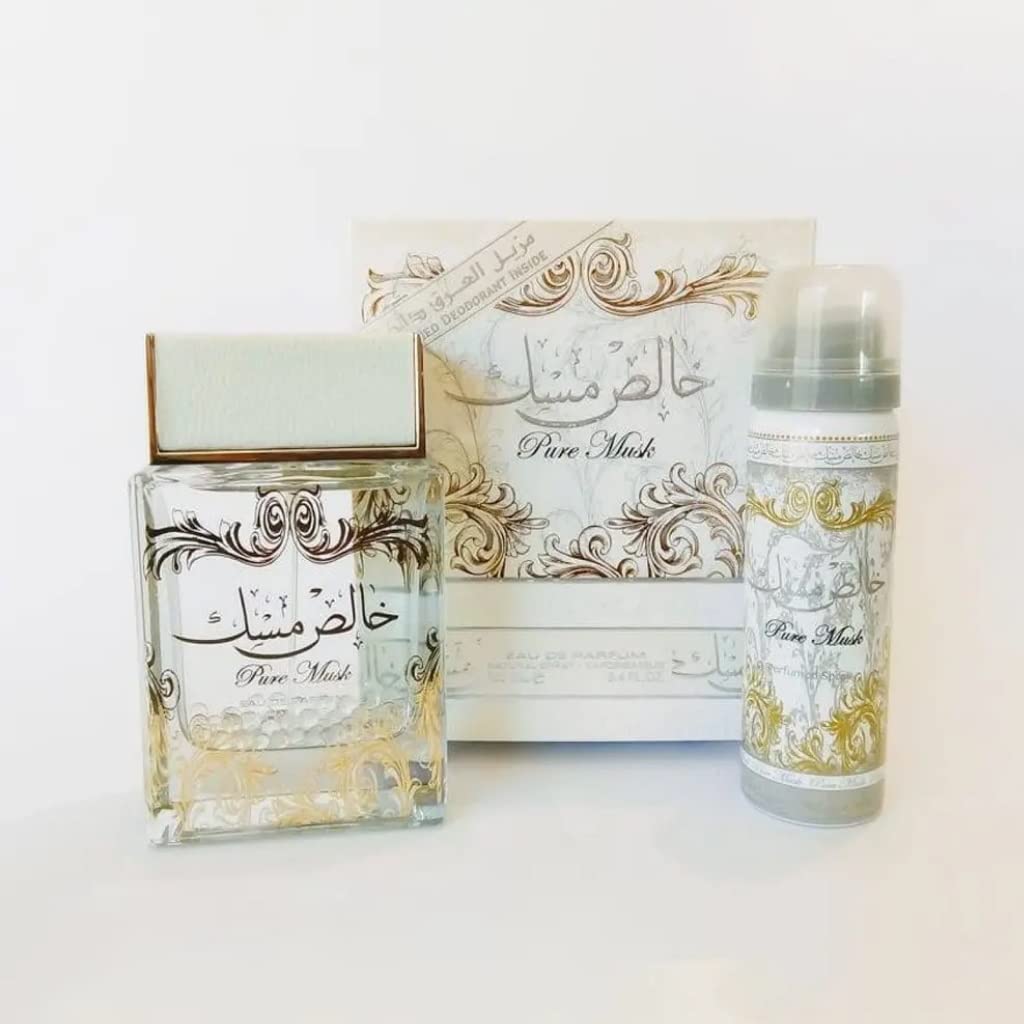 Lattafa Pure Musk unisex perfume set packaging, ideal gift or self-purchase.