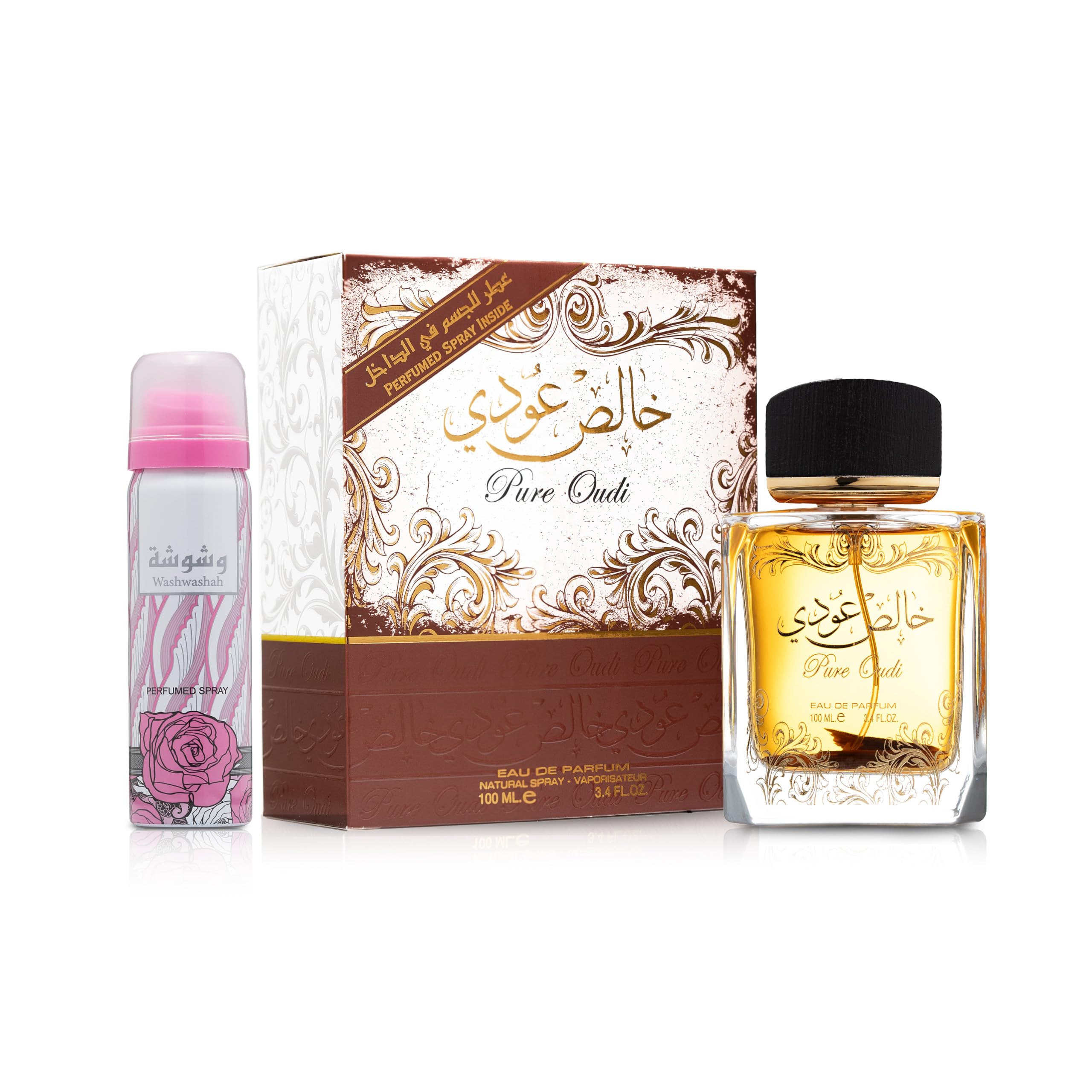 Lattafa Pure Oudi body spray 1.7oz bottle for on the go.
