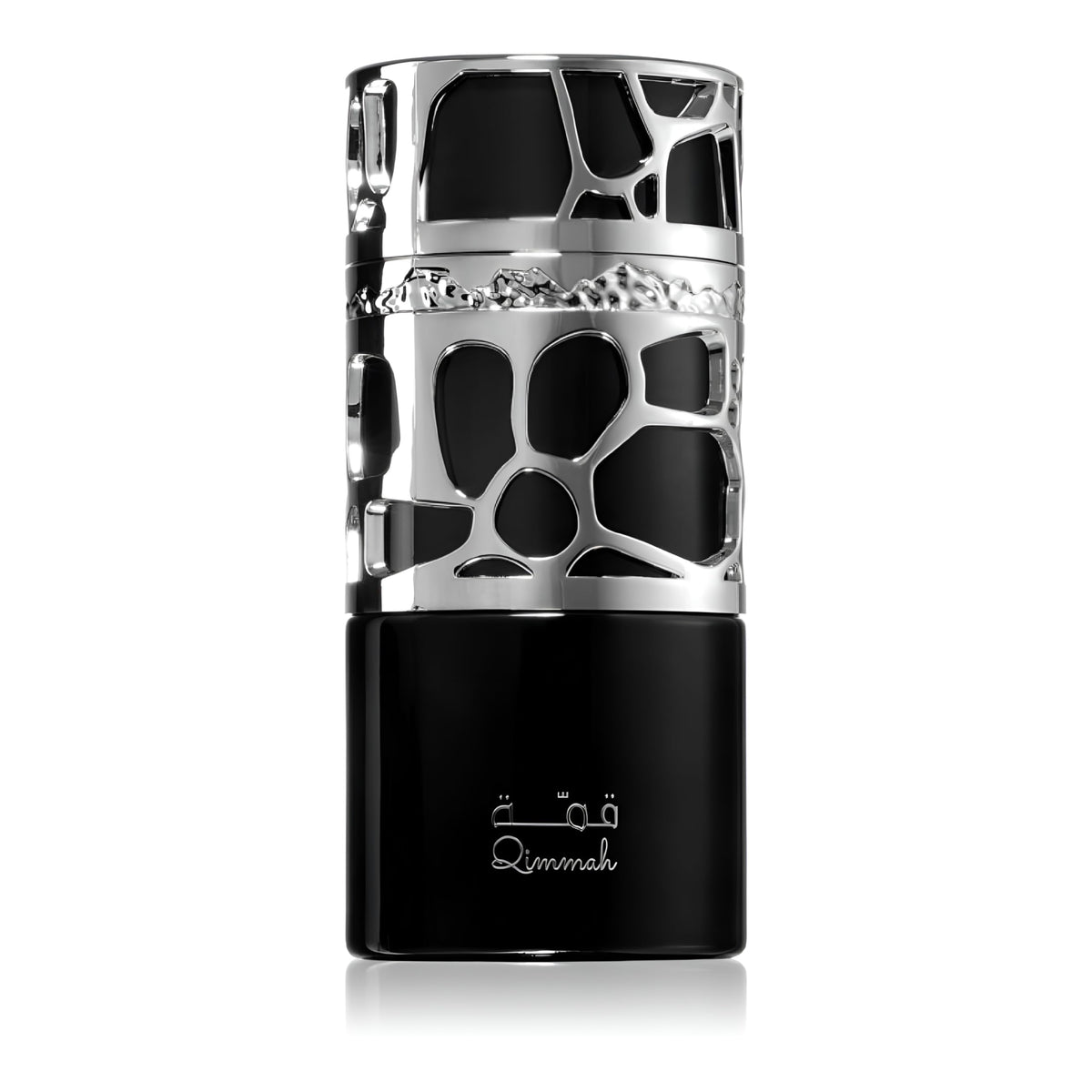 Lattafa Qimmah bottle front view, fresh woody scent suitable for daily wear.