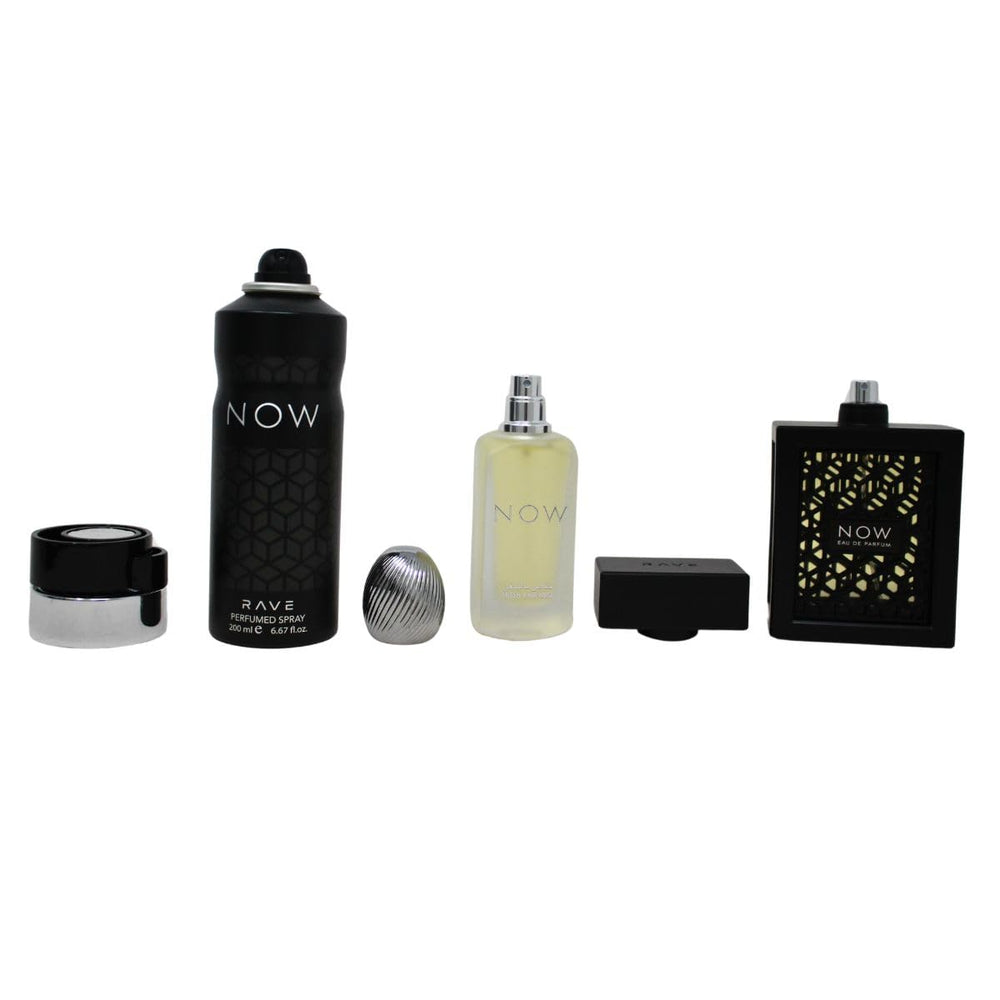 Lattafa Rave Now outer packaging, elegant gift-ready design.