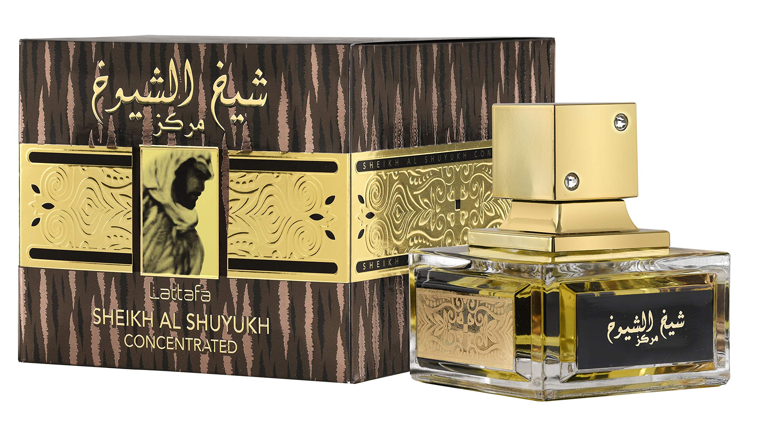 Lattafa Sheikh Al Shuyukh Markaz EDP bottle close-up for versatile, all-day unisex wear.
