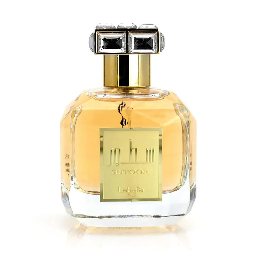 Lattafa Sutoor EDP top notes close-up, peaches and cardamom.