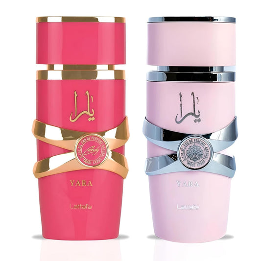 Lattafa Yara Candy EDP spray bottle highlighting fruity sweetness with a warm base.