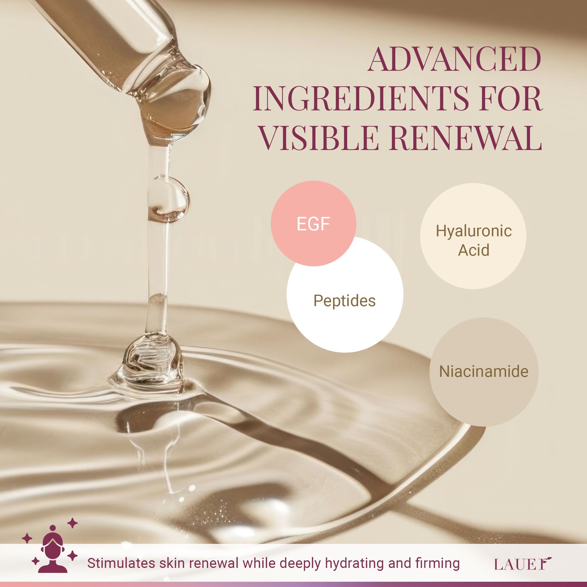 Lauer Cosmetic ampoule droplet on skin demonstrates hydrating feel for dry areas.
