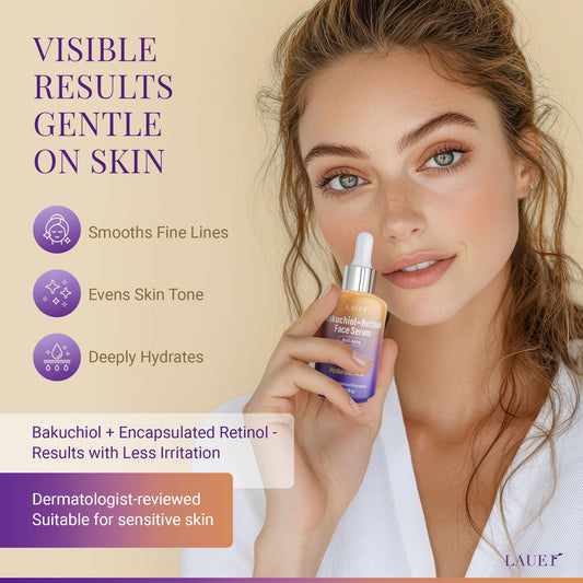 Lauer Cosmetic Bakuchiol Serum bottle close-up emphasizing gentle skin refinement