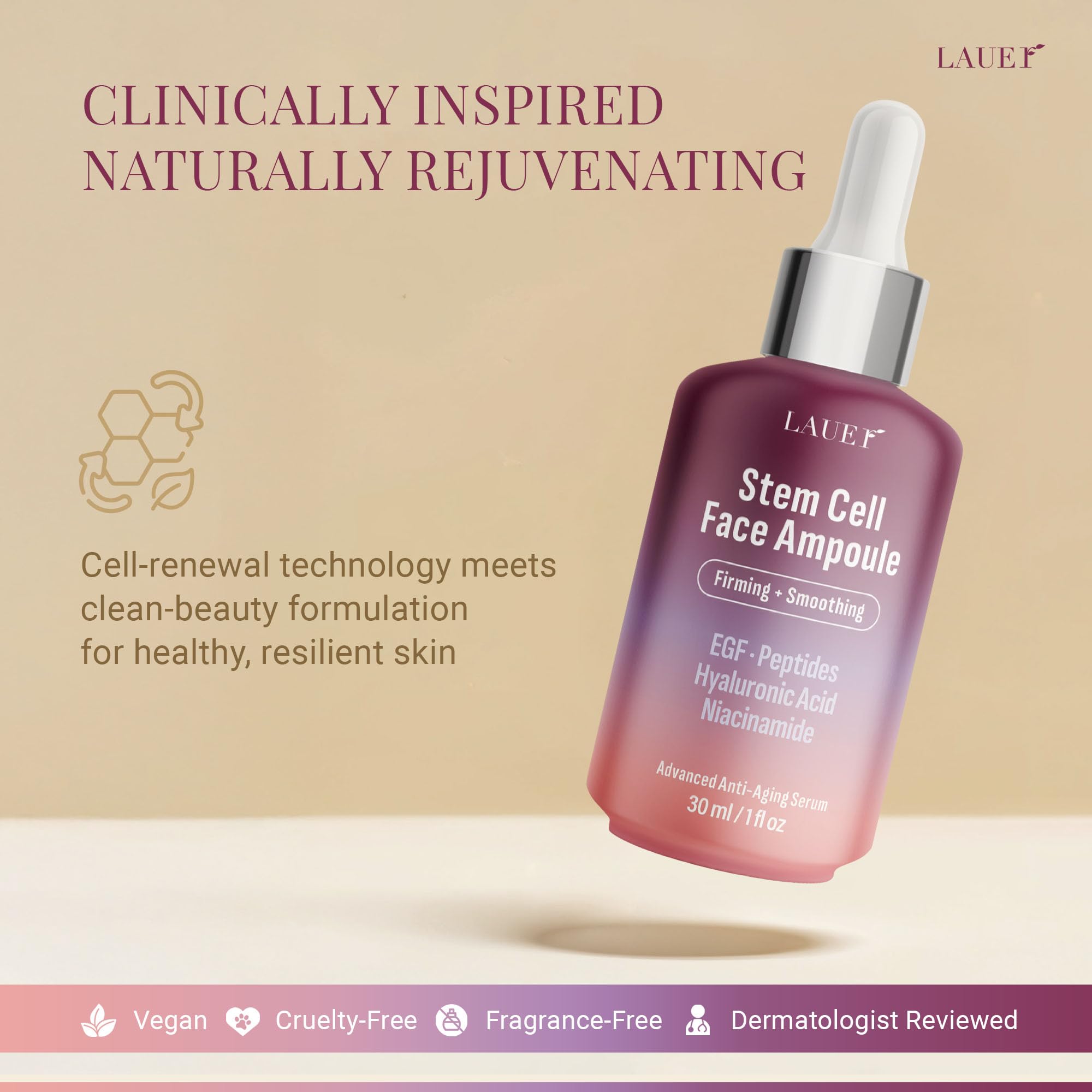 Lauer Cosmetic dual hyaluronic system image conveys deep hydration and plumping effect.
