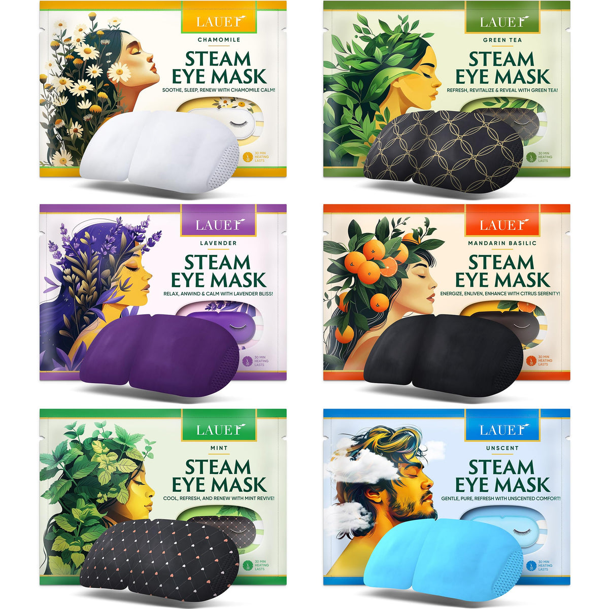 Lauer Cosmetic heated eye steam mask lavender scent comforts tired eyes and eases puffiness