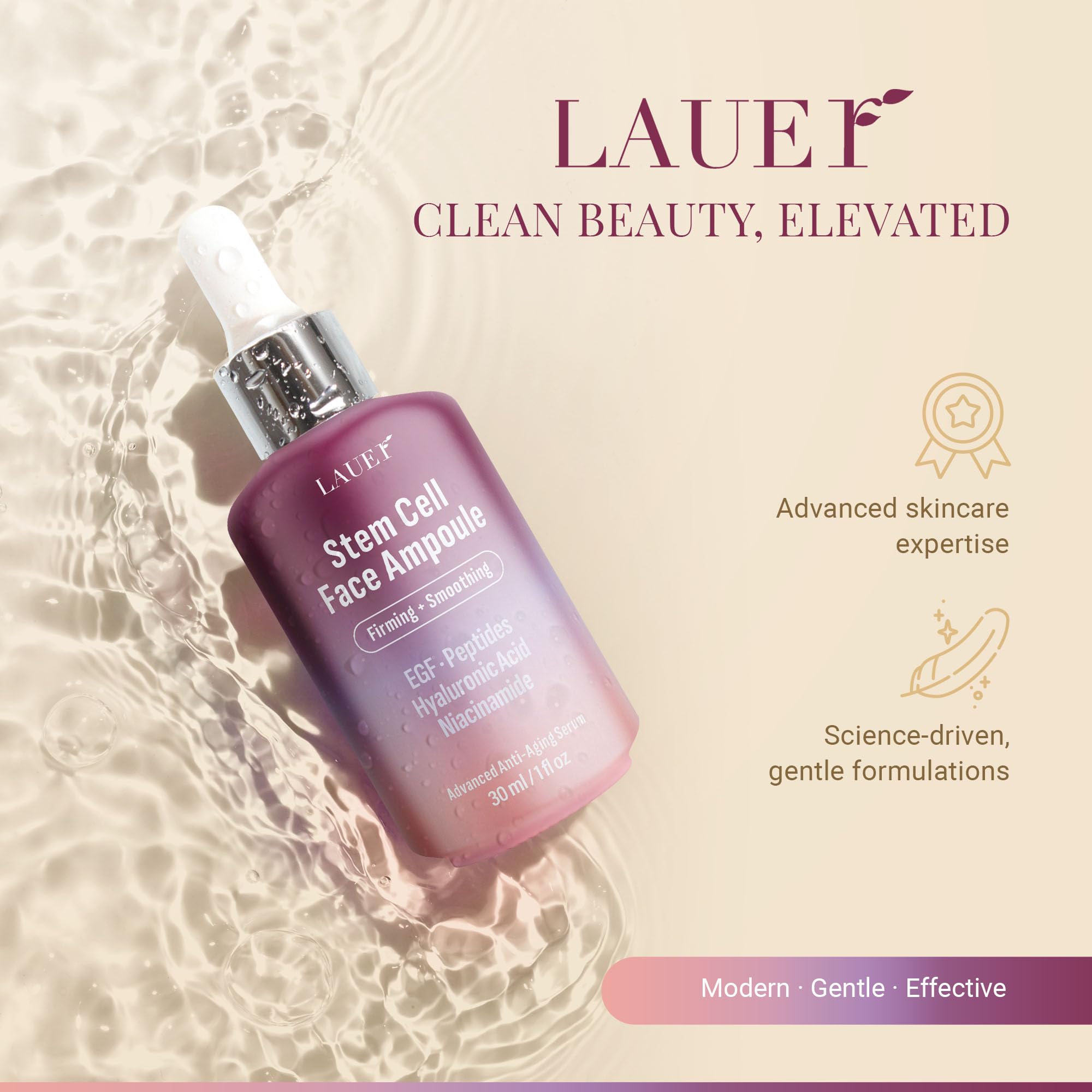 Lauer Cosmetic silky serum texture suggests fast absorption on all skin types.