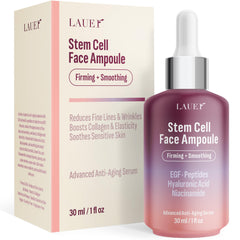 Lauer Cosmetic Stem Cell Face Ampoule bottle highlighting firming benefits for smoother skin.