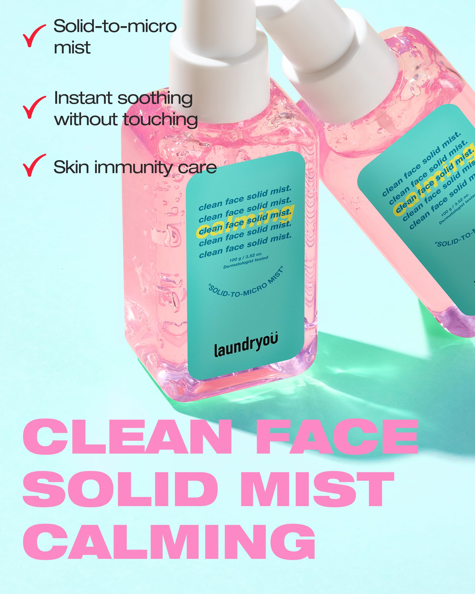 LAUNDRYOU mist being applied in a quick refresh scene over makeup