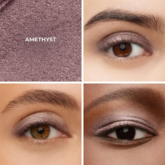 Close-up of Amethyst Mini application on eyelid for easy blending and color payoff.