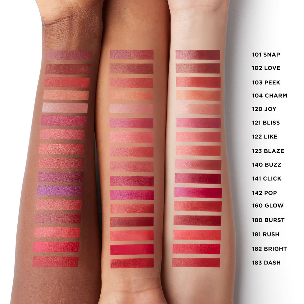 Laura Mercier High Vibe Lip Color on lips offers hydrating shine and comfortable wear