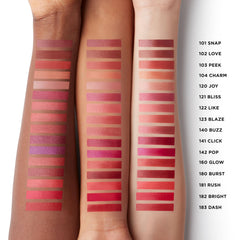Laura Mercier High Vibe Lip Color on lips offers hydrating shine and comfortable wear