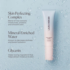 Laura Mercier Pure Canvas Primer hydration close-up highlights 24-hour moisture support.