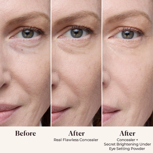 Laura Mercier Secret Brightening powder compact closeup highlights peach and pink pigments brightening area