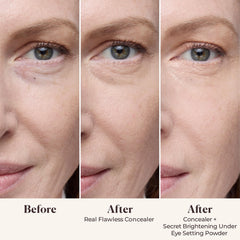 Laura Mercier Secret Brightening powder compact closeup highlights peach and pink pigments brightening area