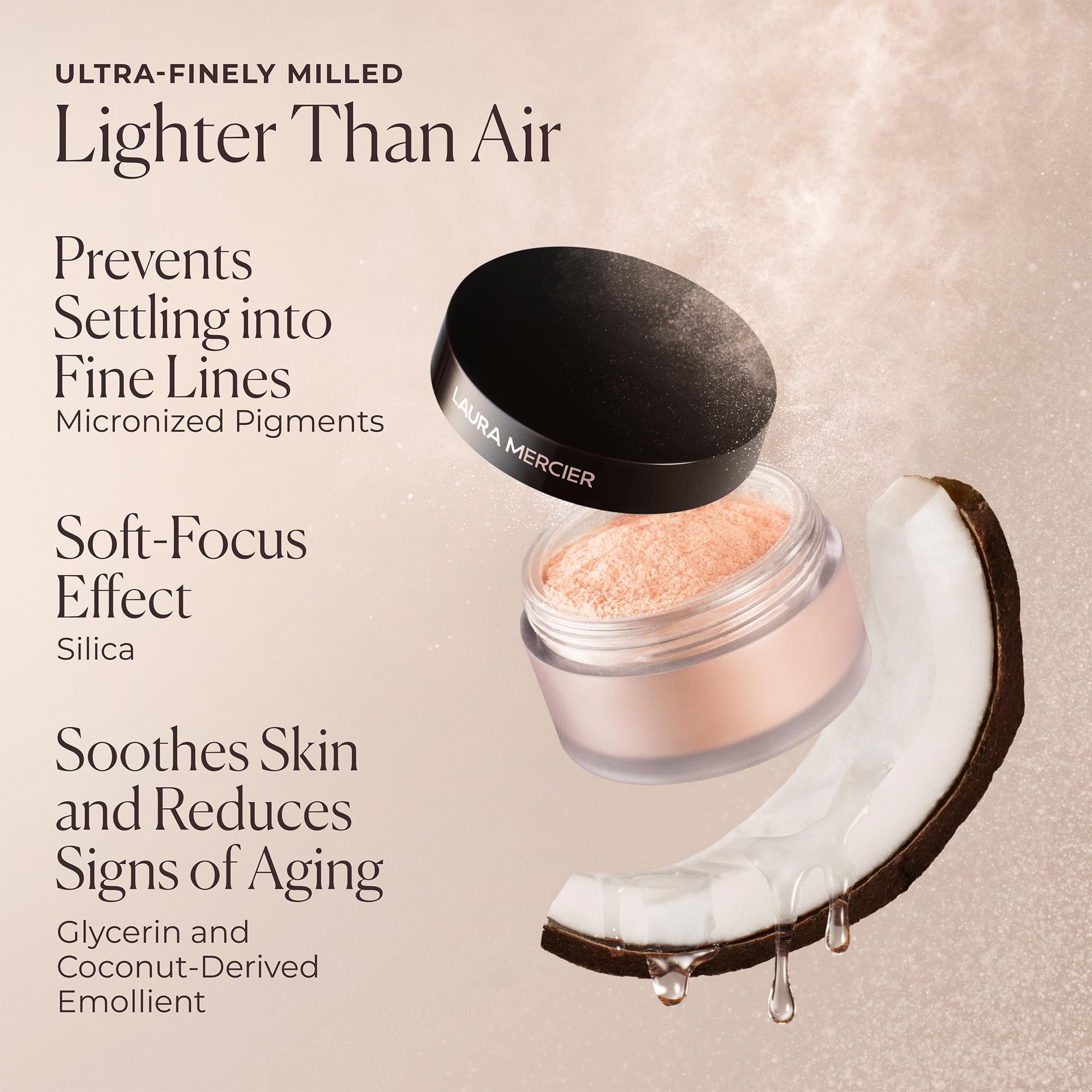 Laura Mercier powder with light reflecting pearls brightens and lifts the eye area
