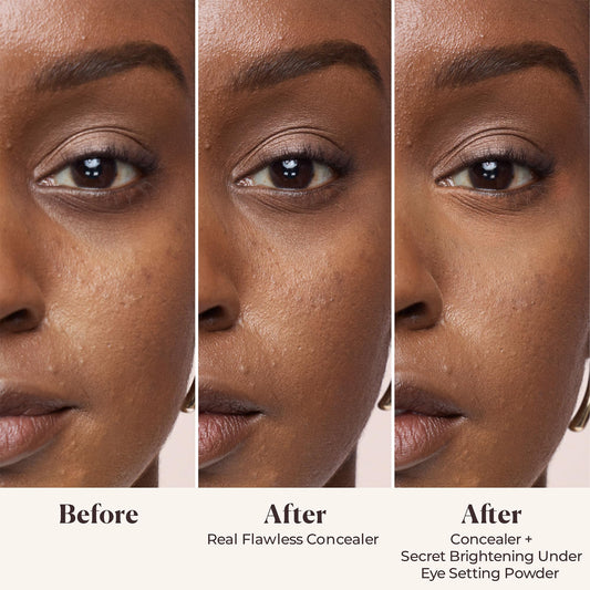 Laura Mercier Secret Brightening Under-Eye Setting Powder uses peach and pink pigments to color-correct under-eye darkness