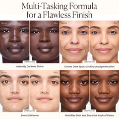 Laura Mercier tinted moisturizer on face delivers a natural blurred matte finish.