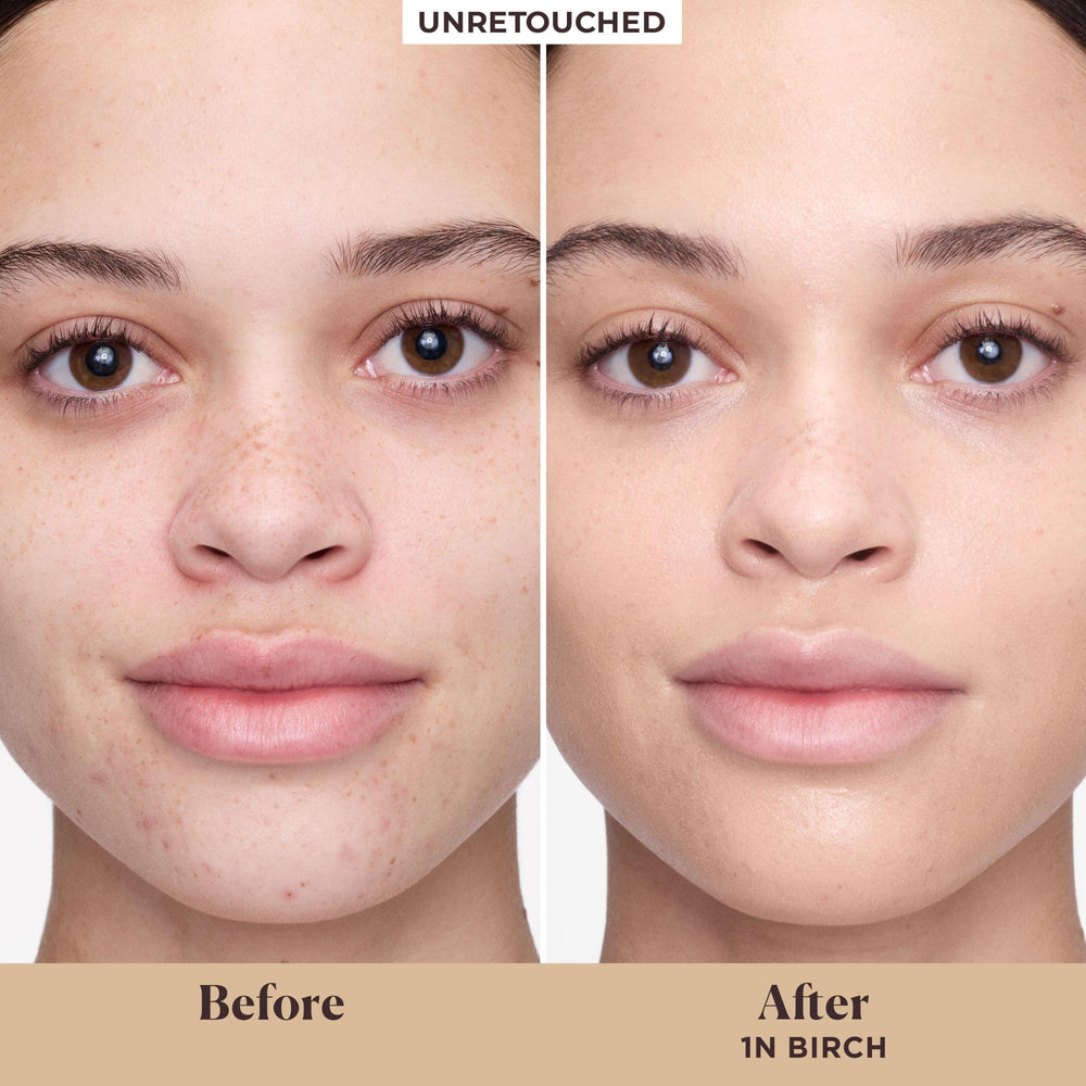 Laura Mercier Tinted Moisturizer application close-up demonstrates buildable coverage with a soft glow.