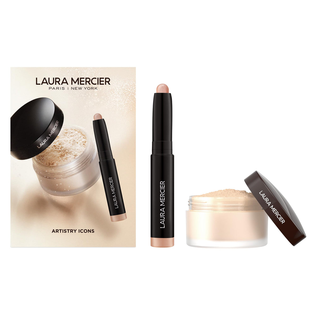Laura Mercier translucent powder packaging shown for all-day shine control and a soft matte finish.
