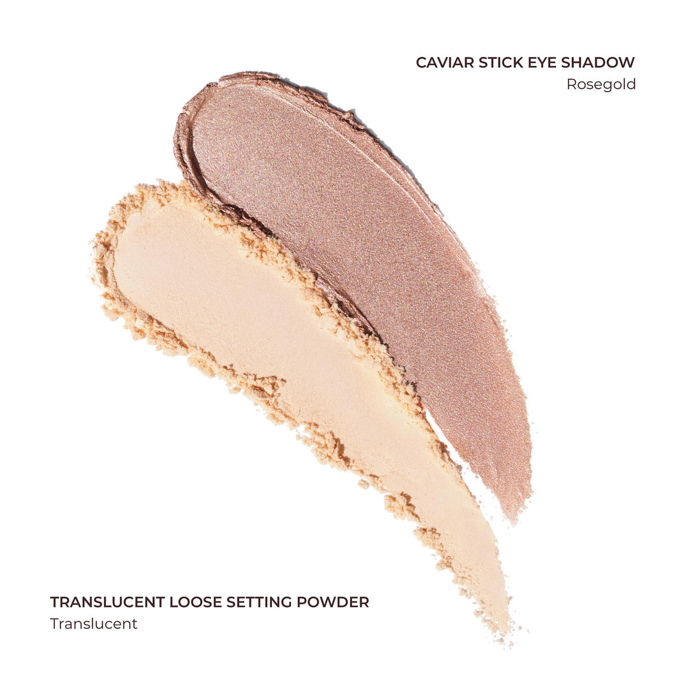Close-up of Laura Mercier translucent powder texture highlighting ultra-fine, weightless feel.