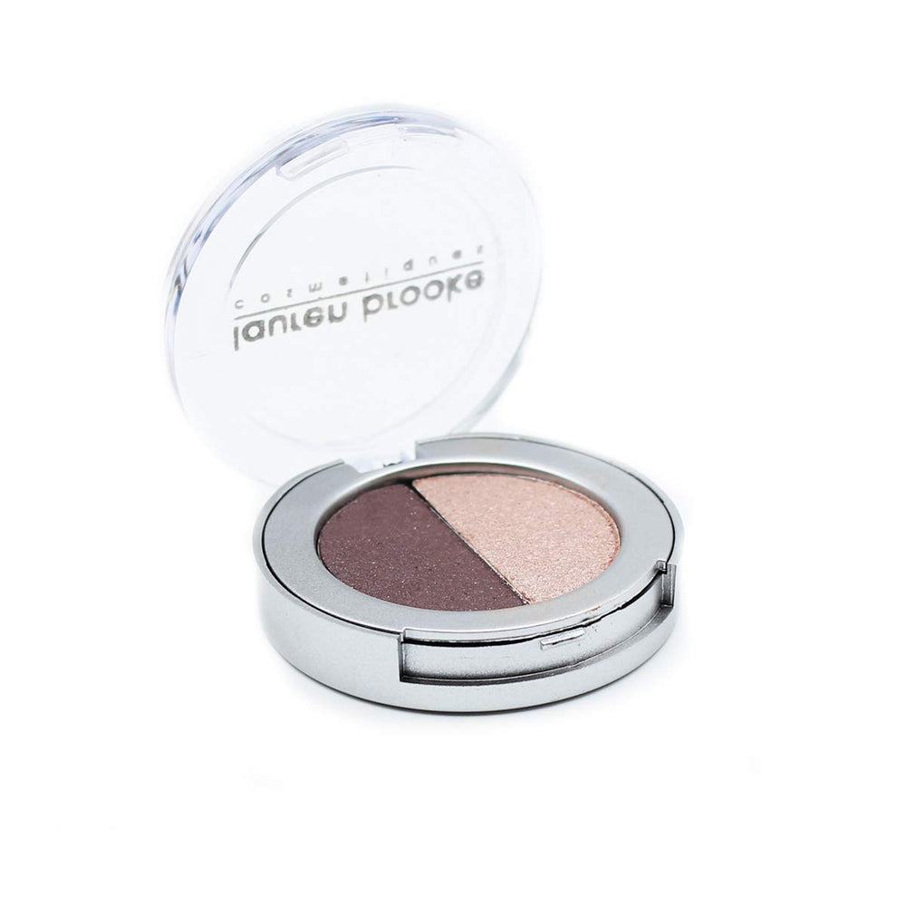 Lauren Brooke Cosmetiques pressed eyeshadow duo Tanzi close up shows silky pigment for easy blending
