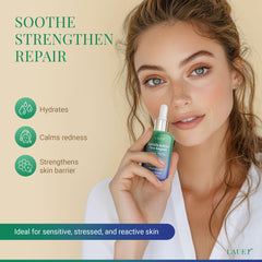 Close-up of LAUER COSMETIC serum dropper for precise, gentle application
