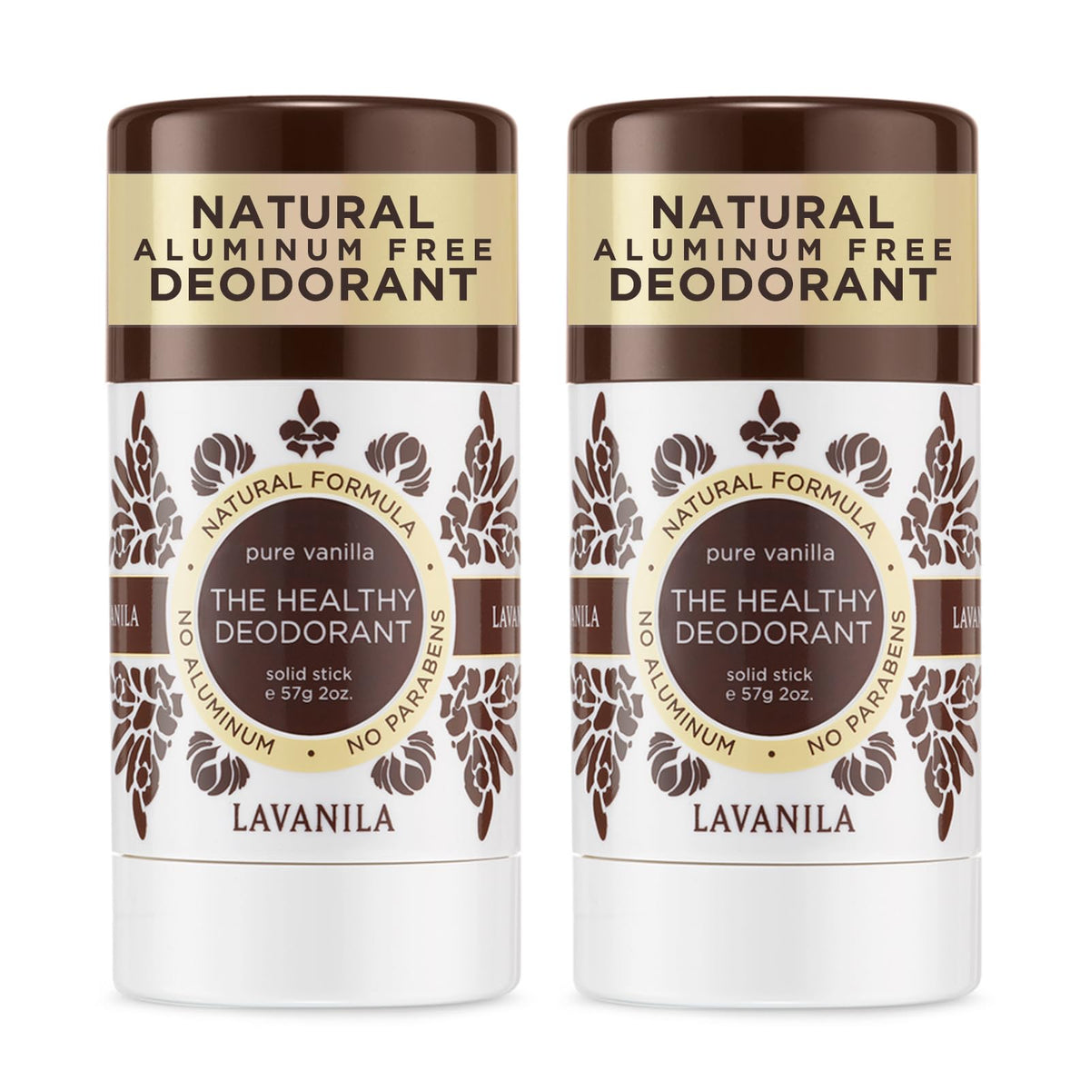 Lavanila Pure Vanilla Deodorant 2-pack shown for all-day odor protection