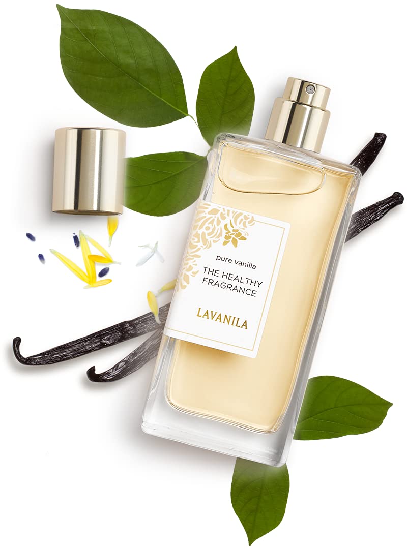 Lavanila Pure Vanilla perfume bottle closeview communicates lasting vanilla character.