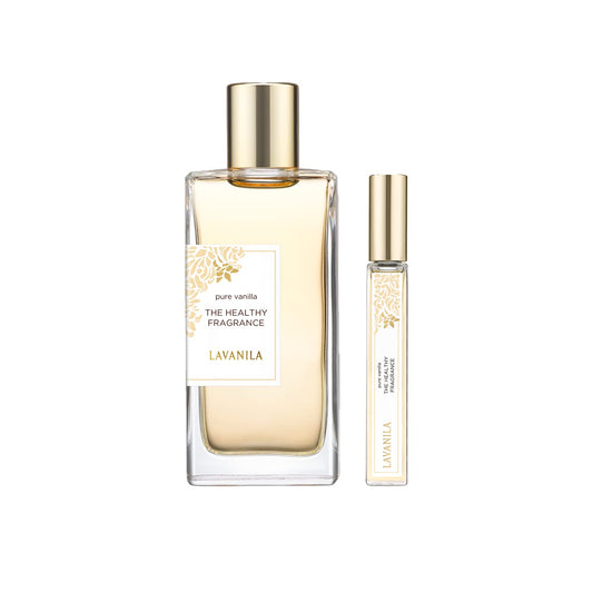 Lavanila Pure Vanilla perfume set bottle highlighting Madagascar vanilla for a clean, natural aroma.