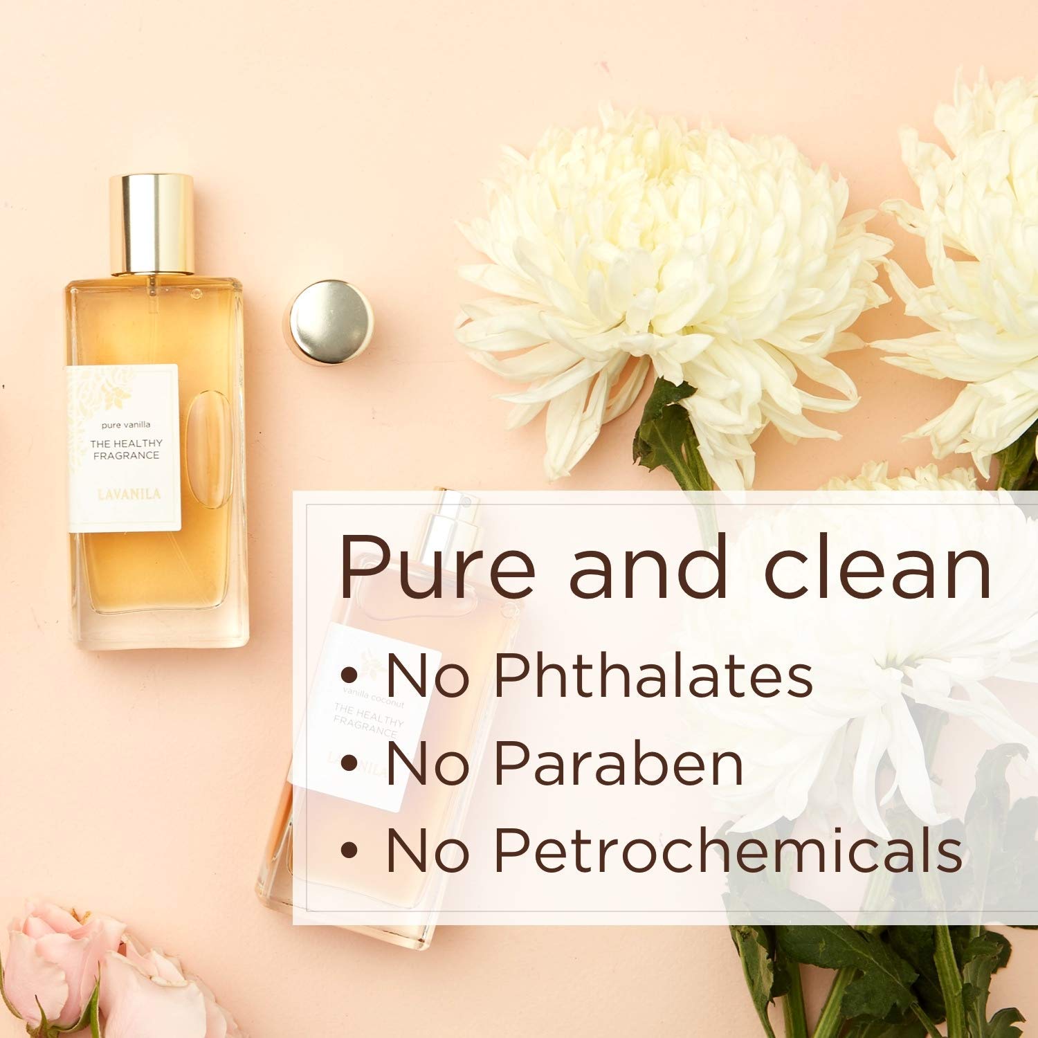Lavanila Pure Vanilla bottle close-up highlighting refined vanilla for daily wear.