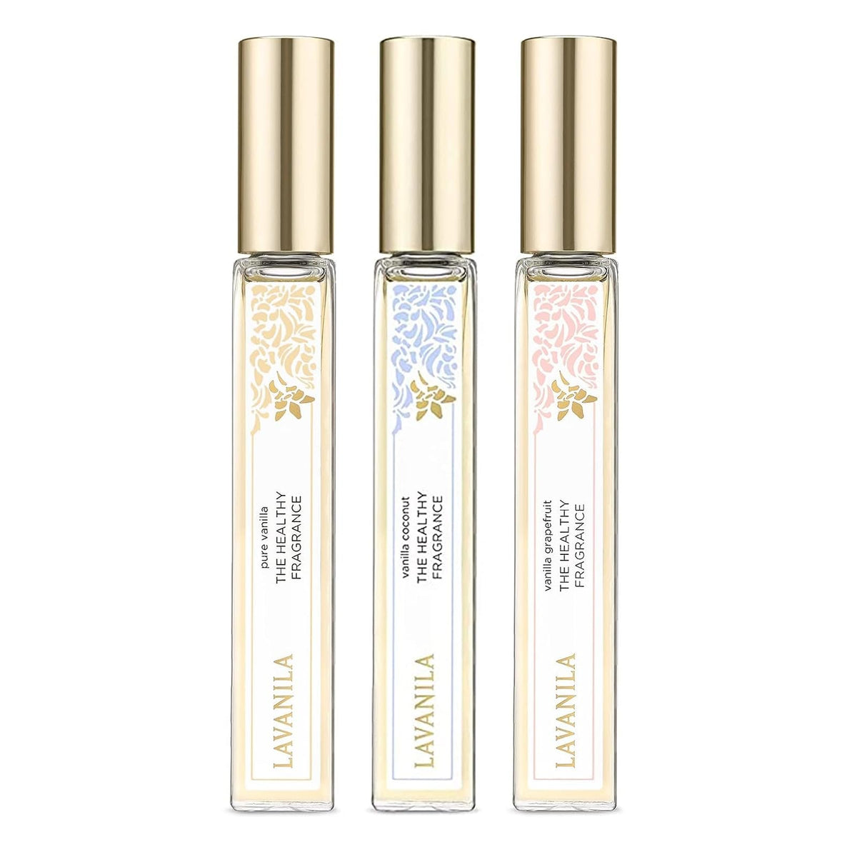 Lavanila Vanilla Coconut roller bottle close-up for portable, long-lasting tropical aroma.