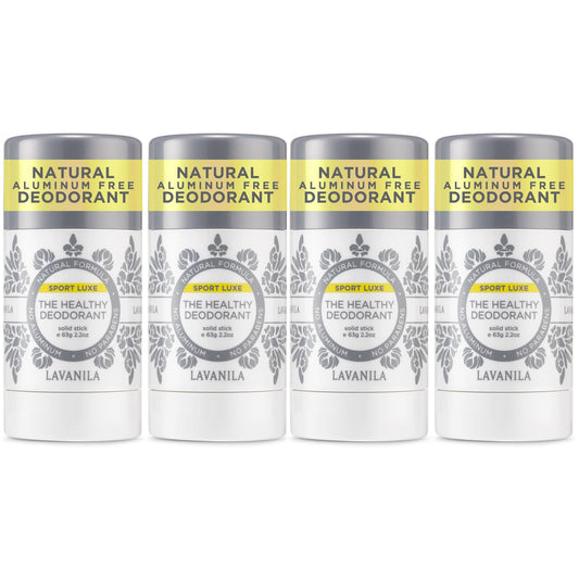Lavanila Sport Luxe Deodorant 4-pack front view for all-day aluminum-free freshness.