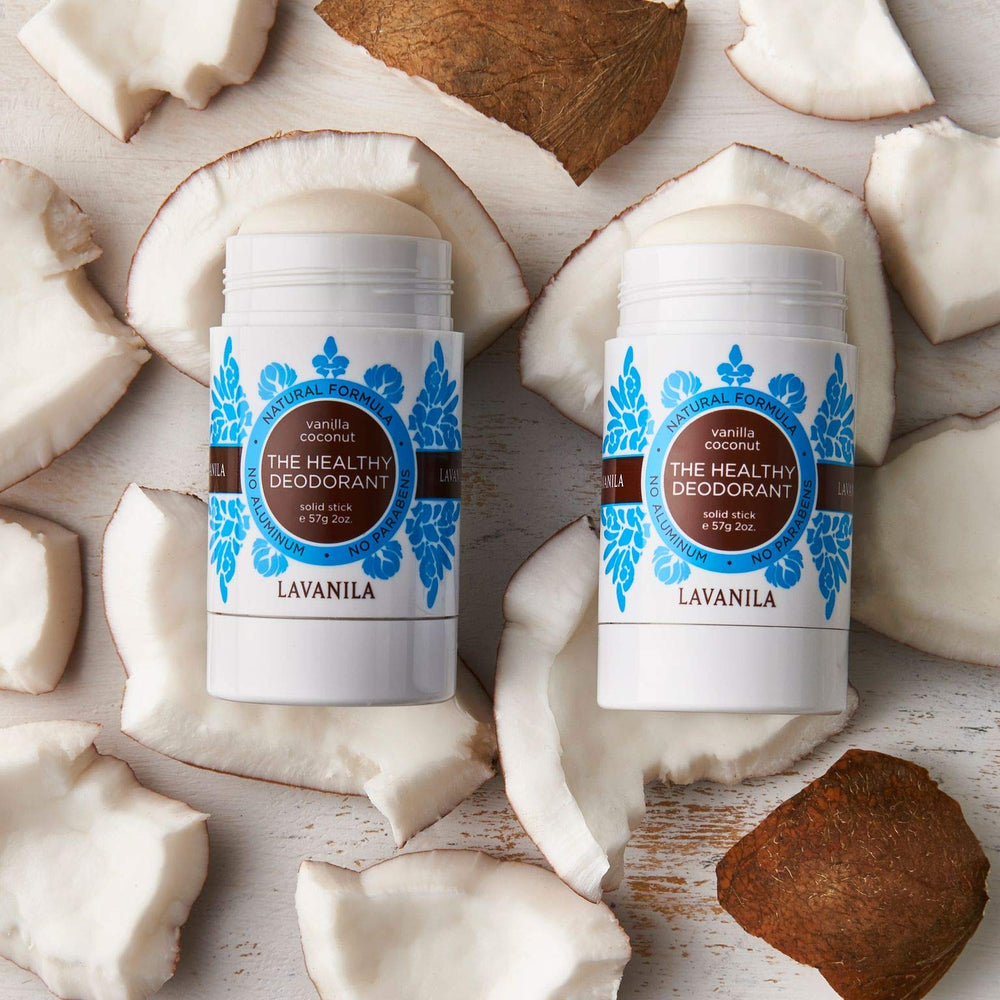 Lavanila Vanilla Coconut Deodorant in-use image hints daily freshness and protection