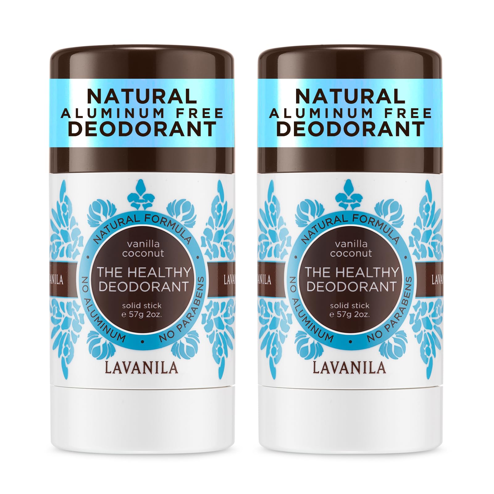 Lavanila Vanilla Coconut Deodorant two-pack front view shows convenient packaging and long-lasting odor protection