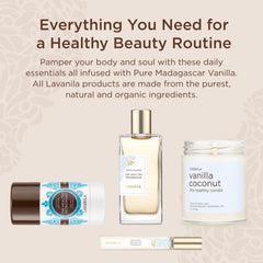 Lavanila Vanilla Coconut close-up of bottle and label for premium handcrafted fragrance.