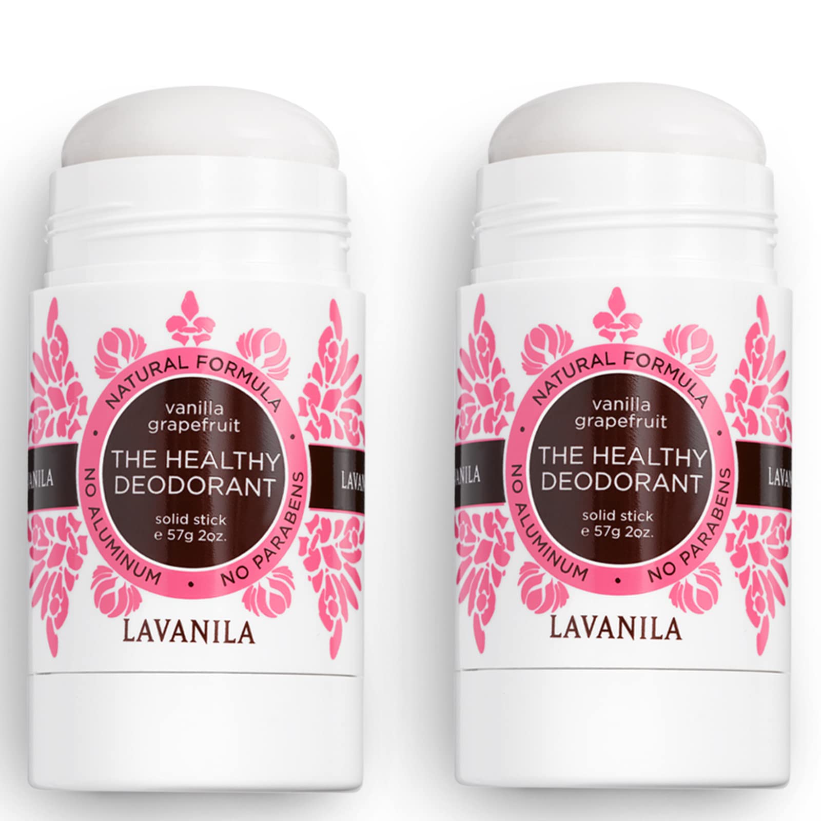 Close-up packaging of Lavanila Vanilla Grapefruit deodorant highlighting USA-made claim.