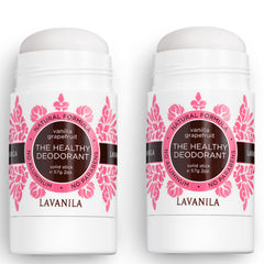 Close-up packaging of Lavanila Vanilla Grapefruit deodorant highlighting USA-made claim.