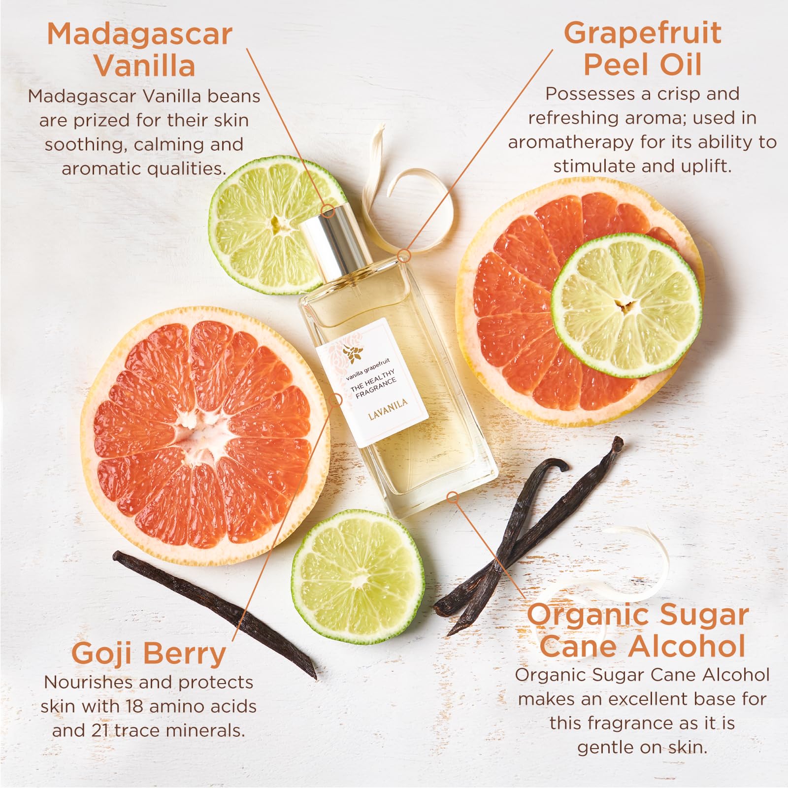 Lavanila Vanilla Grapefruit label closeup highlighting natural ingredients and branding